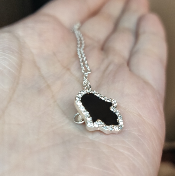 Rhinestone outline black hamsa hand necklace - Picture 2 of 3